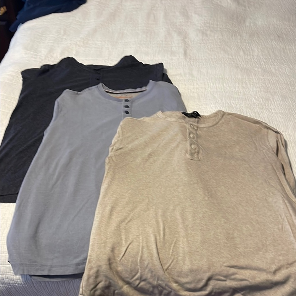 Set of Three Henley Shirts in Black, Gray, and Beige